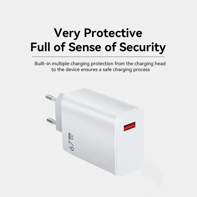67W USB C Fast Charger Quick Charging Charger QC 3.0 USB Charger Adapter With Type C Charging Cable EU US UK Wall Power Adapter