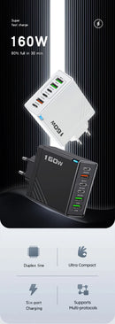 160W Multi Ports USB Charger Type C Fast Charging EU/US/UK Plug Wall Chargers 3PD 3USB Quick Charge 3.0 Universal Travel Adapter