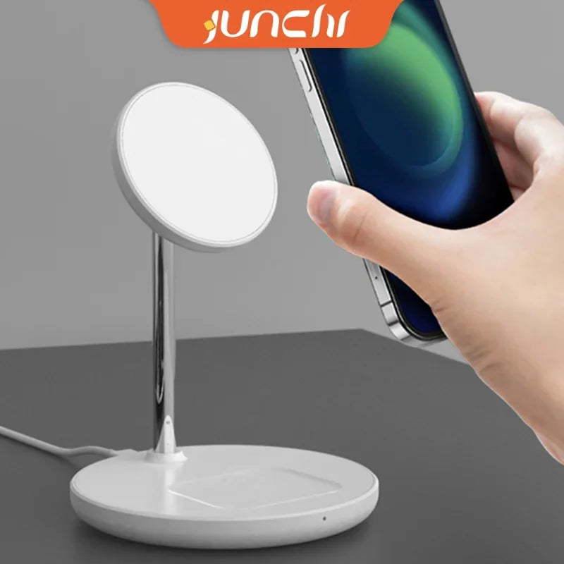 JUNCHI Magnetic Wireless Charger Stand 15W 2 in 1 Phone Charging Station Dock