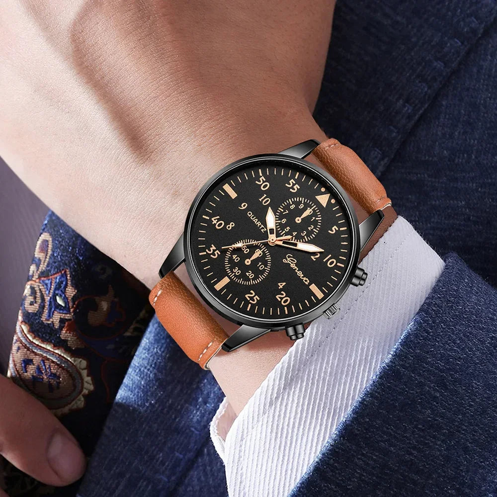 3PCS Men's Fashion Watch Set - Business Trend Versatile Retro Classic Round Dial Quartz Watch Set