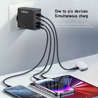160W Multi Ports USB Charger Type C Fast Charging EU/US/UK Plug Wall Chargers 3PD 3USB Quick Charge 3.0 Universal Travel Adapter