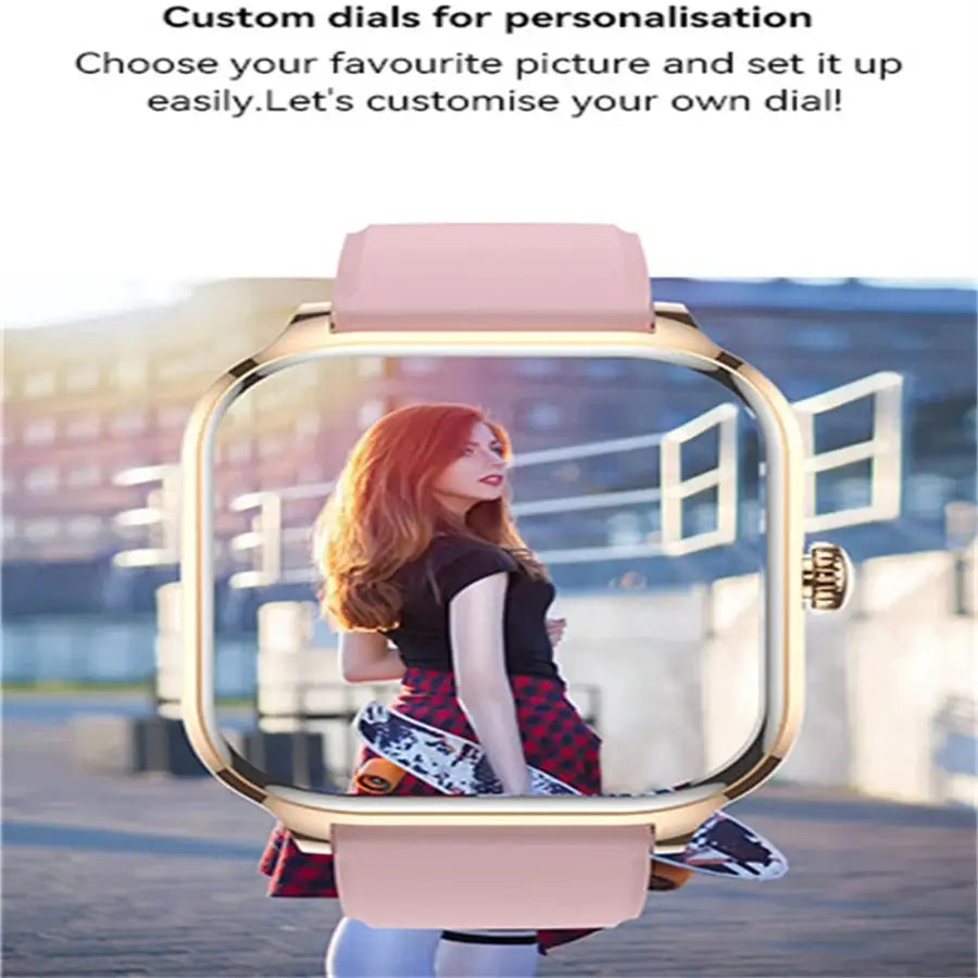 Technova 2.01-inch Bluetooth Calling Smartwatch with pink strap and gold-tone case