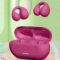 T75 Bluetooth 5.3 clip-on wireless earphones by Technova, pink with matching charging case