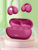 T75 Bluetooth 5.3 clip-on wireless earphones, magenta, two earbuds with charging case