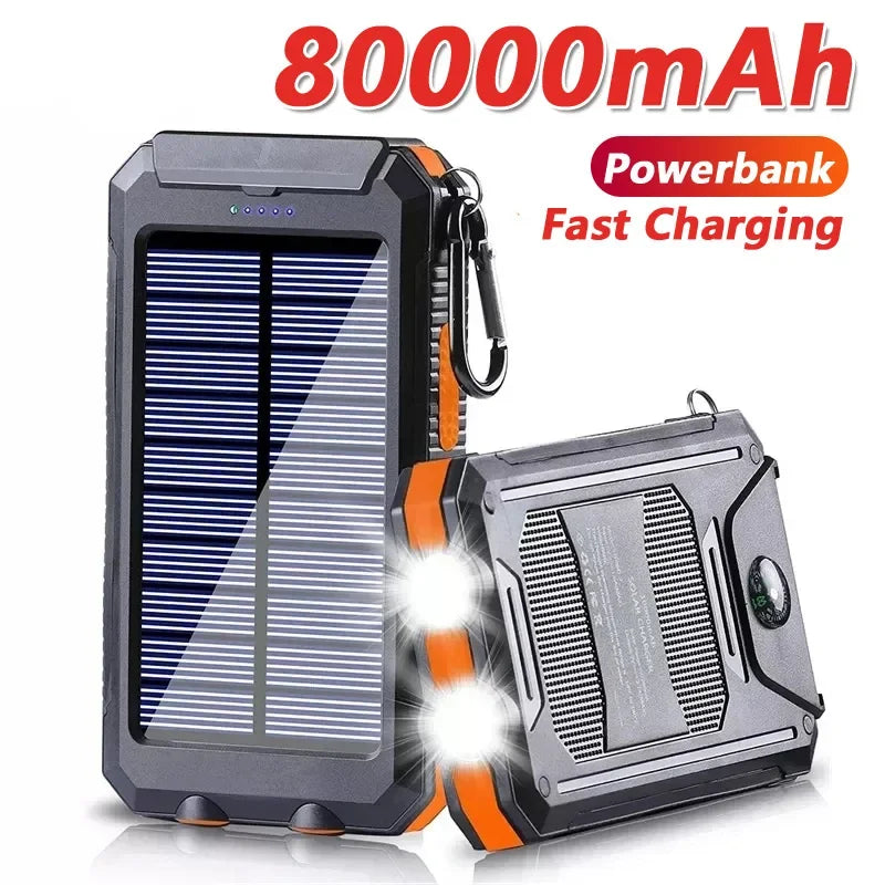Solar Power Bank 80000mAh Portable Charging Powerbank with Strong LED Light