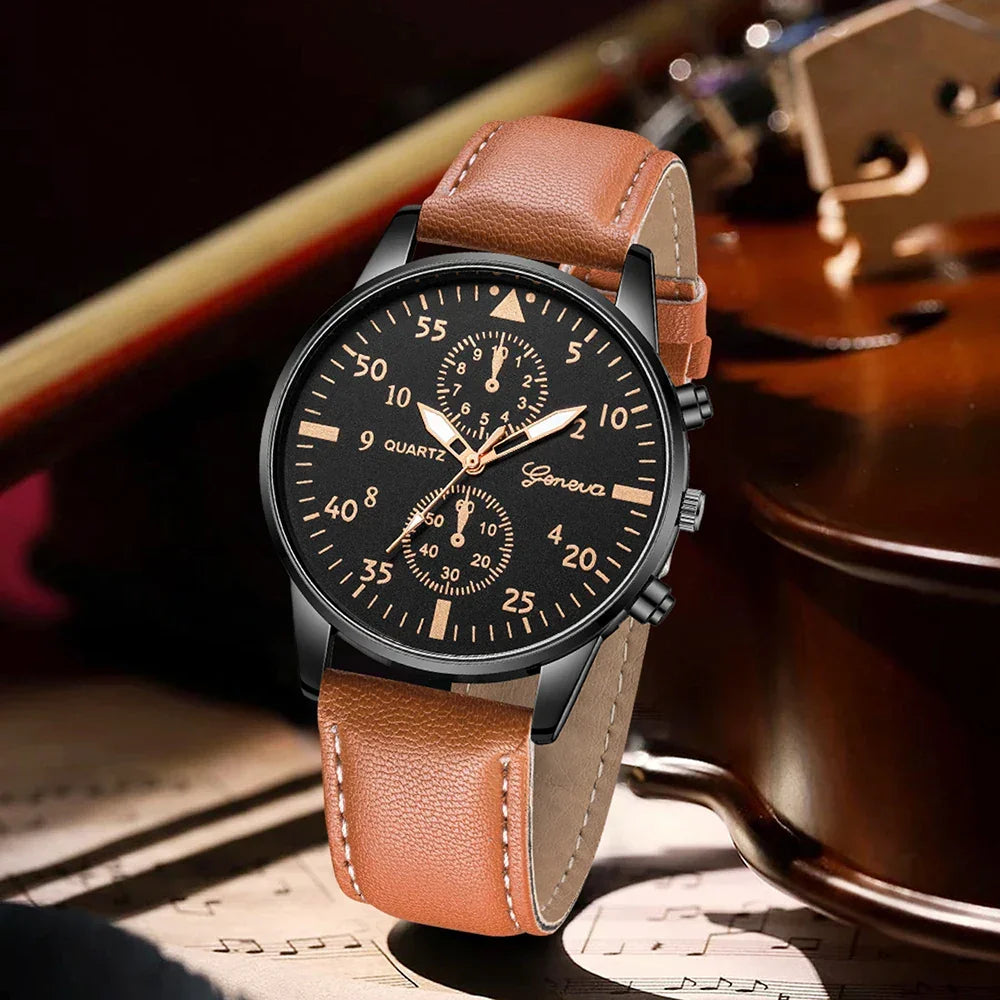 3PCS Men's Fashion Watch Set - Business Trend Versatile Retro Classic Round Dial Quartz Watch Set - Gadgets