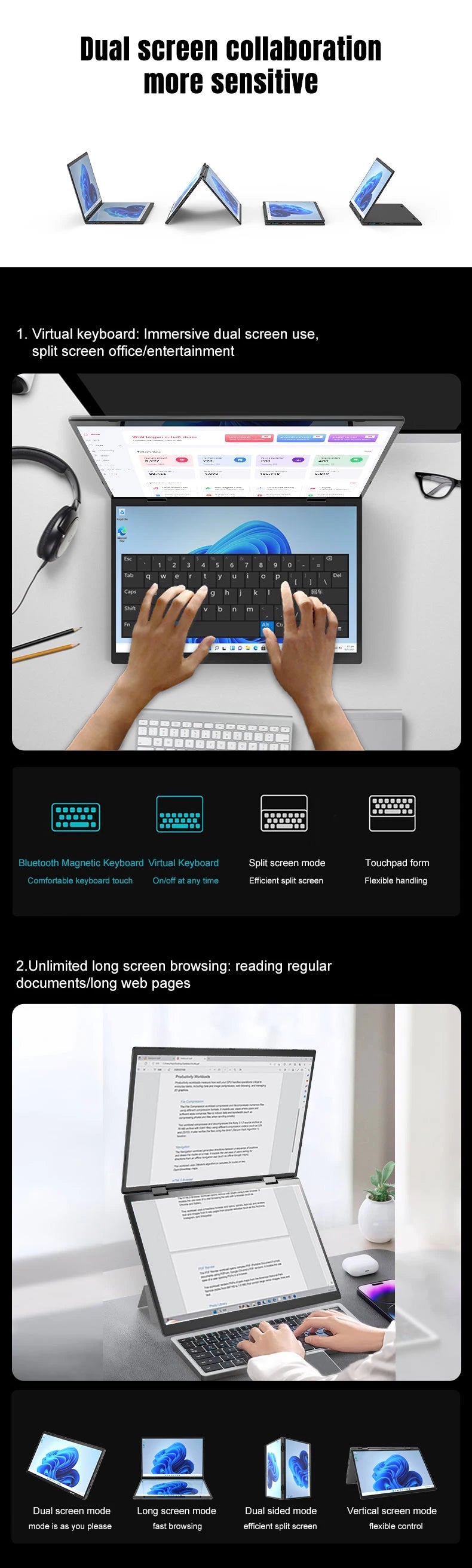 CRELANDER Dual-Screen Laptop — 14"+14" 2K Touch, 2-in-1 360° Flip, Intel N95/N100 — product image 13