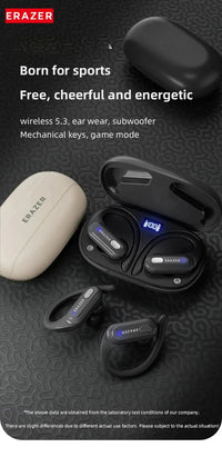 ERAZER XT60 Pro wireless in-ear headphones with charging case and blue LED indicators