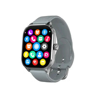 Smartwatch with 2.01-inch Bluetooth calling, gray silicone strap, square colorful app icons