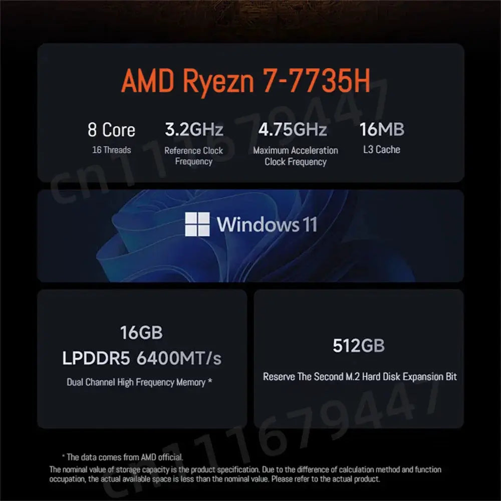 Technova RedmiBook 14/16 laptop, Ryzen 7-7735H, 16GB RAM, 512GB SSD, Windows 11