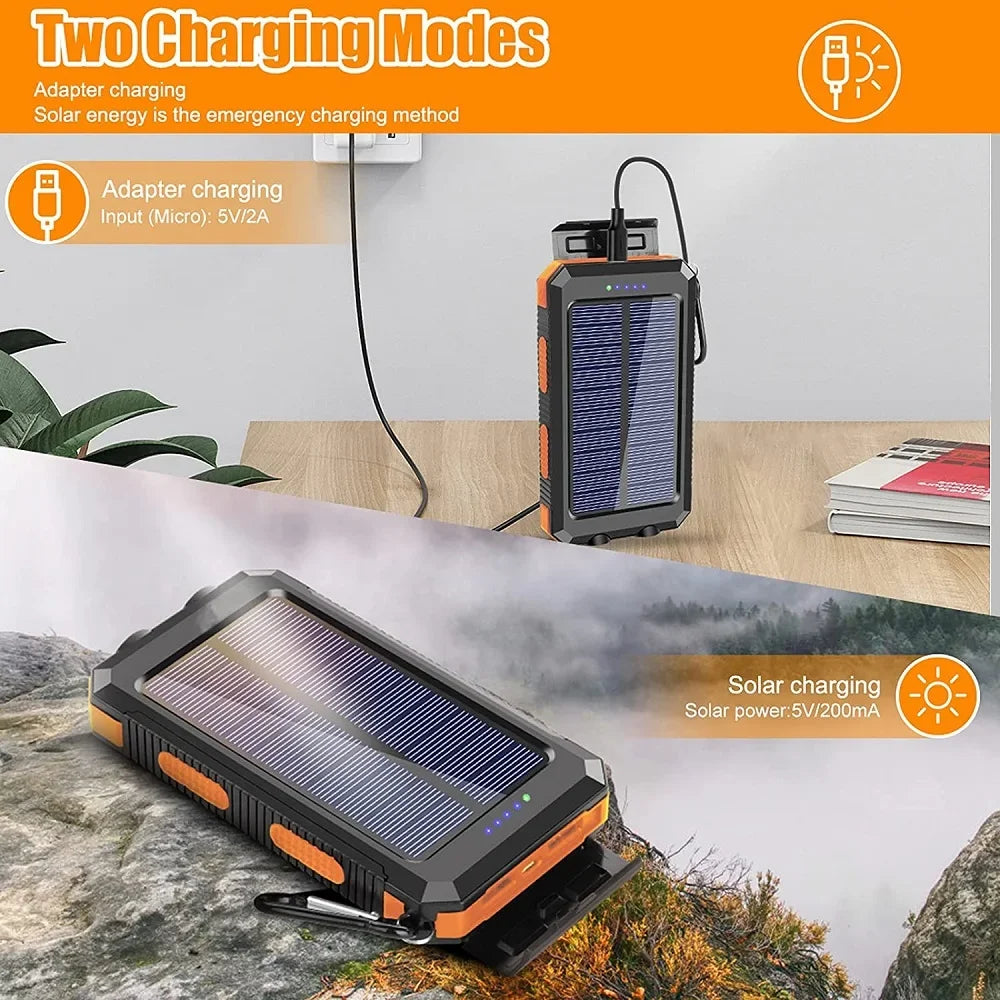 Solar Power Bank 80000mAh Portable Charging Powerbank with LED Light - Gadgets