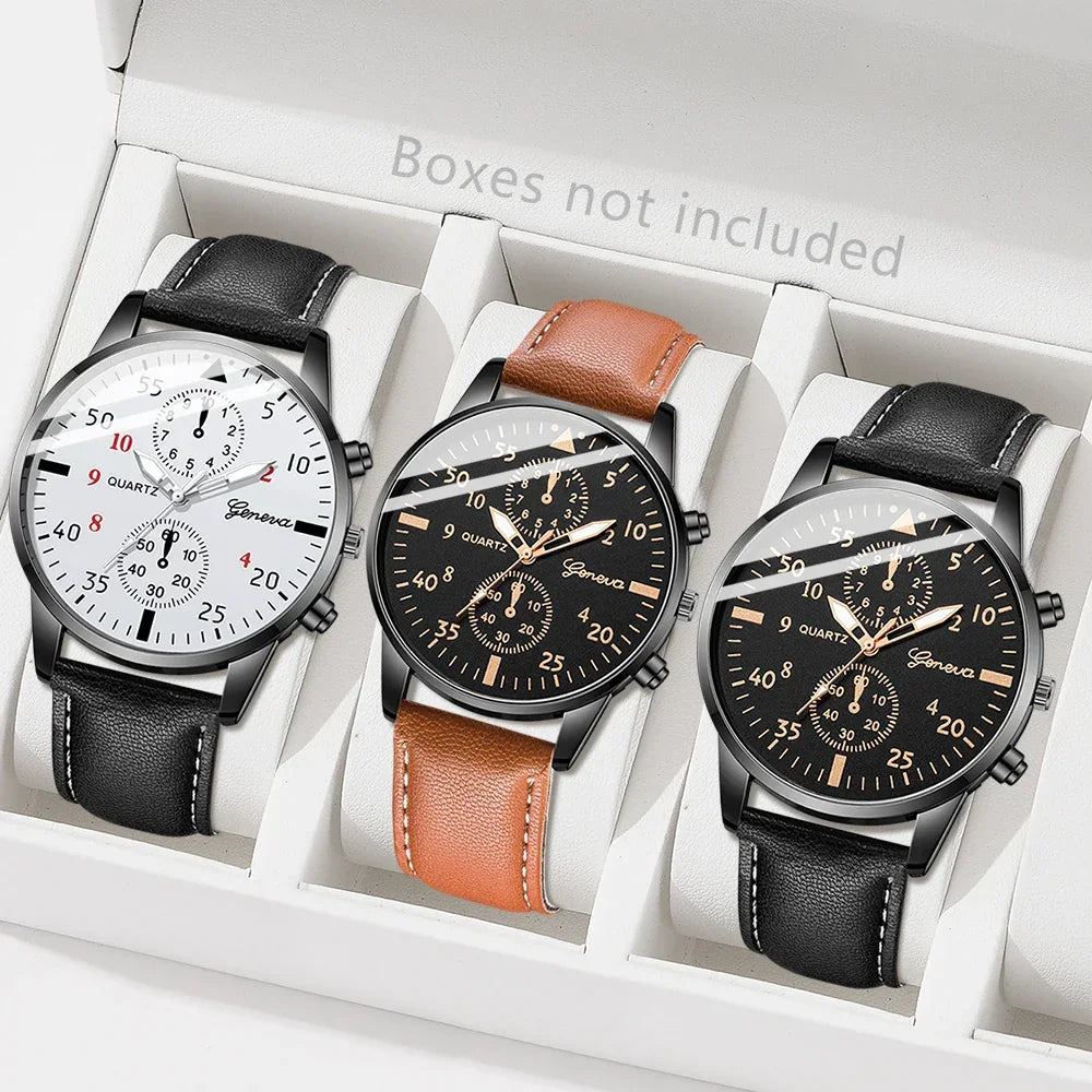 3PCS Men's Fashion Watch Set - Business Trend Versatile Retro Classic Round Dial Quartz Watch Set
