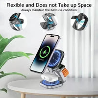 VIKEFON Magnetic Wireless Charger 3 In 1 Stand 15W Fast Charging Dock - Gadgets