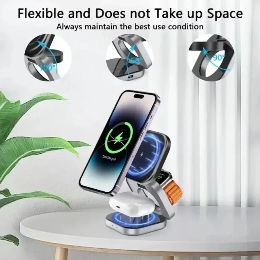 VIKEFON Magnetic Wireless Charger 3 In 1 Stand 15W Fast Charging Dock