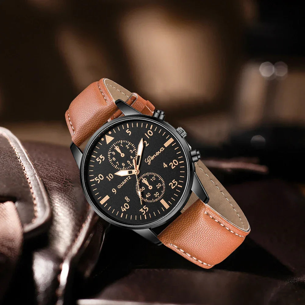 3PCS Men's Fashion Watch Set - Business Trend Versatile Retro Classic Round Dial Quartz Watch Set - Gadgets
