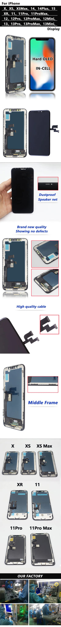 Écran OLED pour iPhone X XR XS Max, LCD Incell pour iPhone 11 12 13 Pro Max 13 Mini 14 Plus 15, écran d'affichage OLED et numériseur