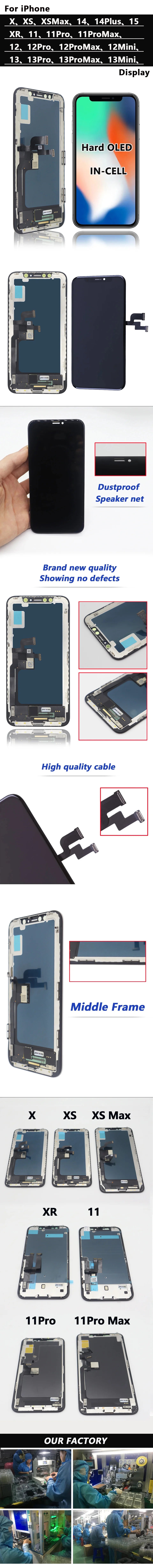 Écran OLED pour iPhone X XR XS Max, LCD Incell pour iPhone 11 12 13 Pro Max 13 Mini 14 Plus 15, écran d'affichage OLED et numériseur