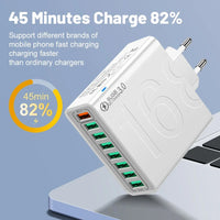 Total 150W 8 Ports USB Charger Fast Charging Phone Charger Adapter For iPhone Samsung Xiaomi 14 15 Quick Charge 3.0 Wall Charger