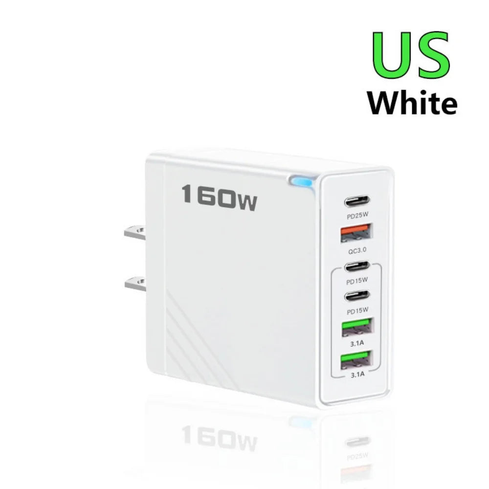 160W Multi Ports USB Charger Type C Fast Charging EU/US/UK Plug Wall Chargers 3PD 3USB Quick Charge 3.0 Universal Travel Adapter