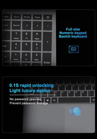 Technova 15.6-inch laptop with full-size backlit numeric keypad and fingerprint sensor
