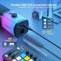 MAONO USB/XLR Gaming Microphone for PC PD100X Dynamic Microphone Noise Reduction Headphone Jack RGB for Streaming Podcasting