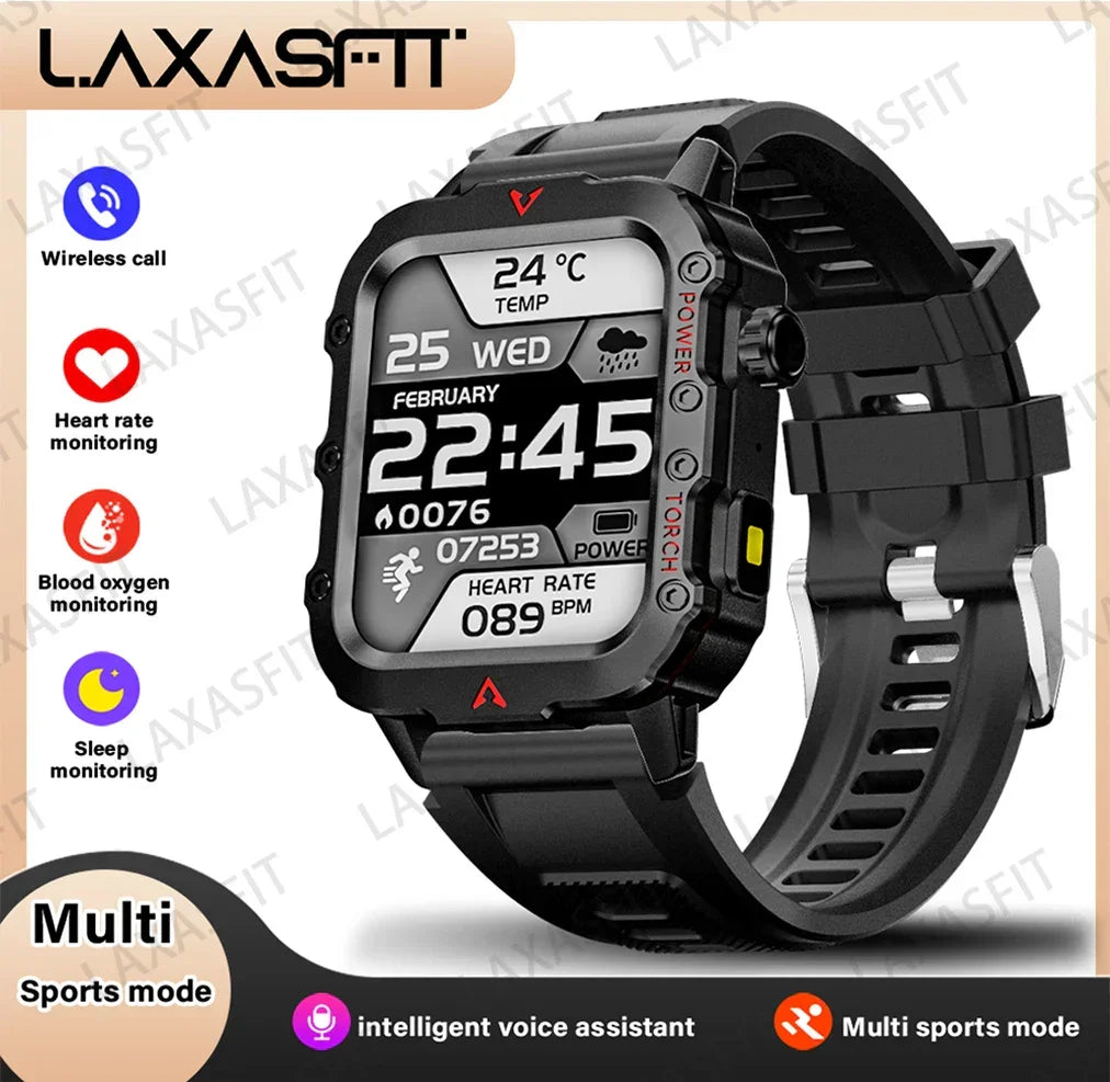 LAXASFIT New Outdoor Military Smartwatch - Bluetooth Talking Fitness Watch - Gadgets