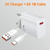 67W USB C Fast Charger Quick Charging Charger QC 3.0 USB Charger Adapter With Type C Charging Cable EU US UK Wall Power Adapter