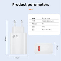 67W USB C Fast Charger Quick Charging Charger QC 3.0 USB Charger Adapter With Type C Charging Cable EU US UK Wall Power Adapter