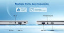 Portable gaming laptop side ports diagram showing DC-in, TF card, USB 3.0, headphone jack, and HDMI