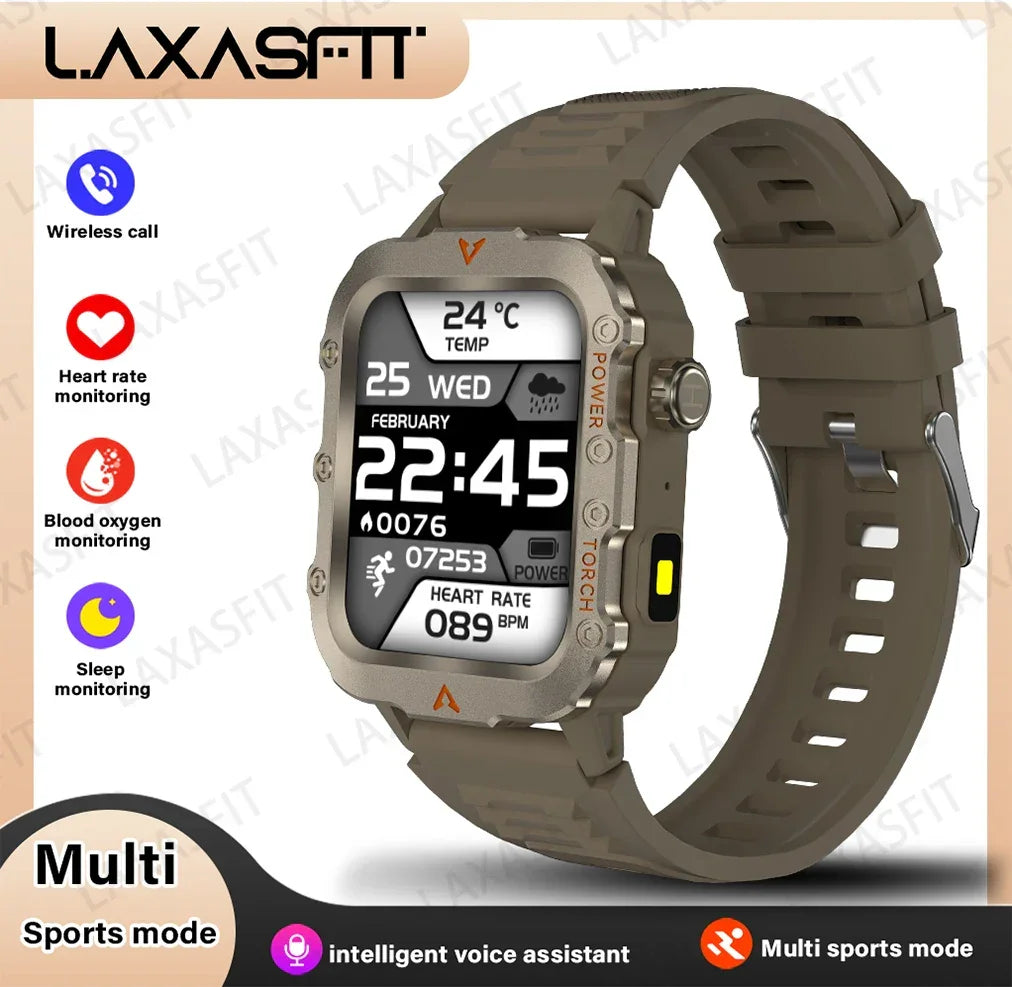 LAXASFIT New Outdoor Military Smartwatch - Bluetooth Talking Fitness Watch - Gadgets