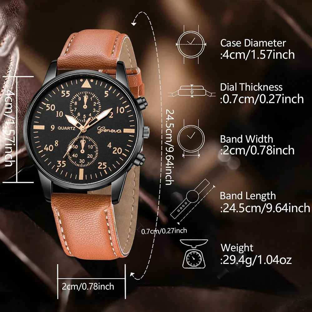 3PCS Men's Fashion Watch Set - Business Trend Versatile Retro Classic Round Dial Quartz Watch Set - Gadgets