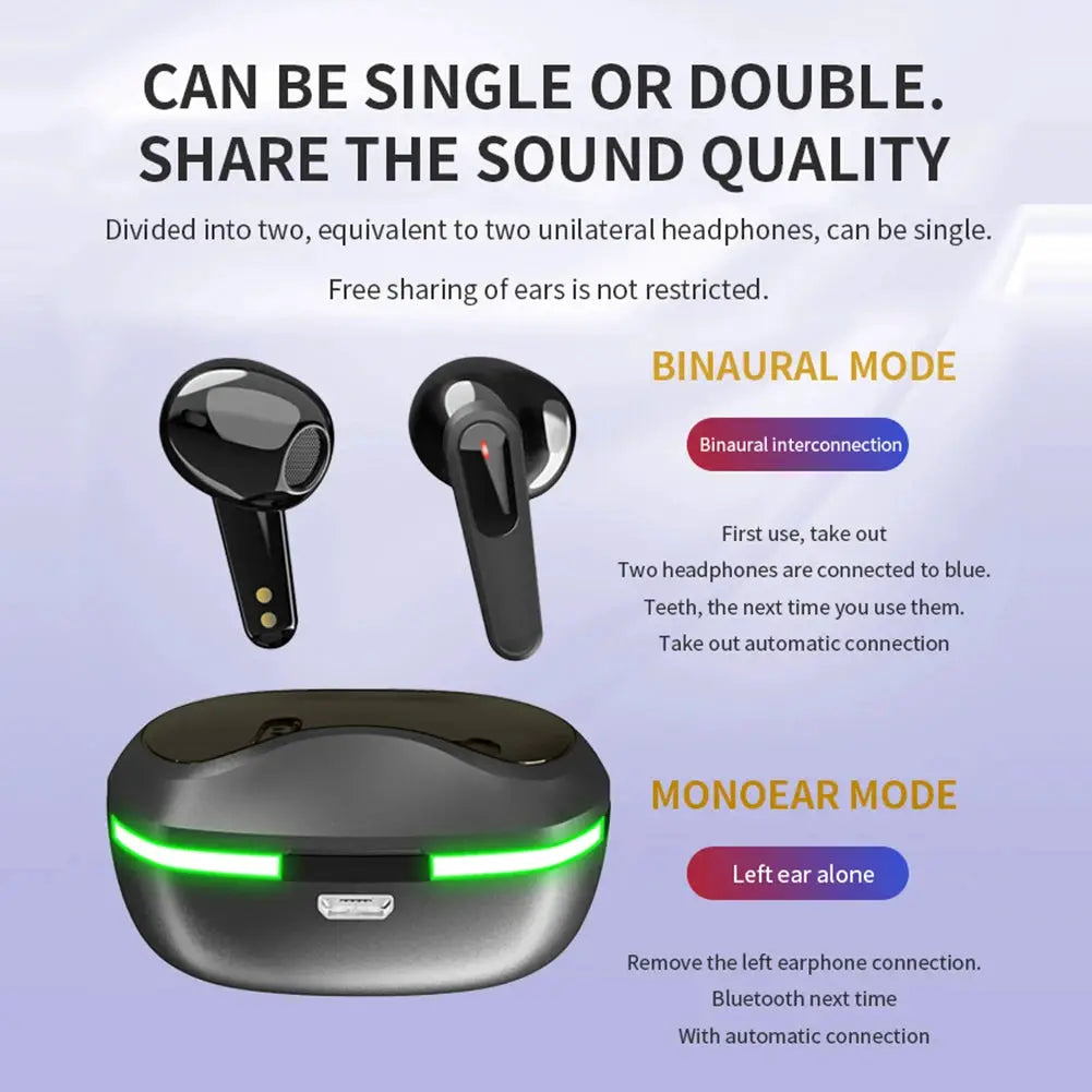 Technova AI Translation Earbuds with charging case; black, real-time Bluetooth translation in binaural or mono mode.