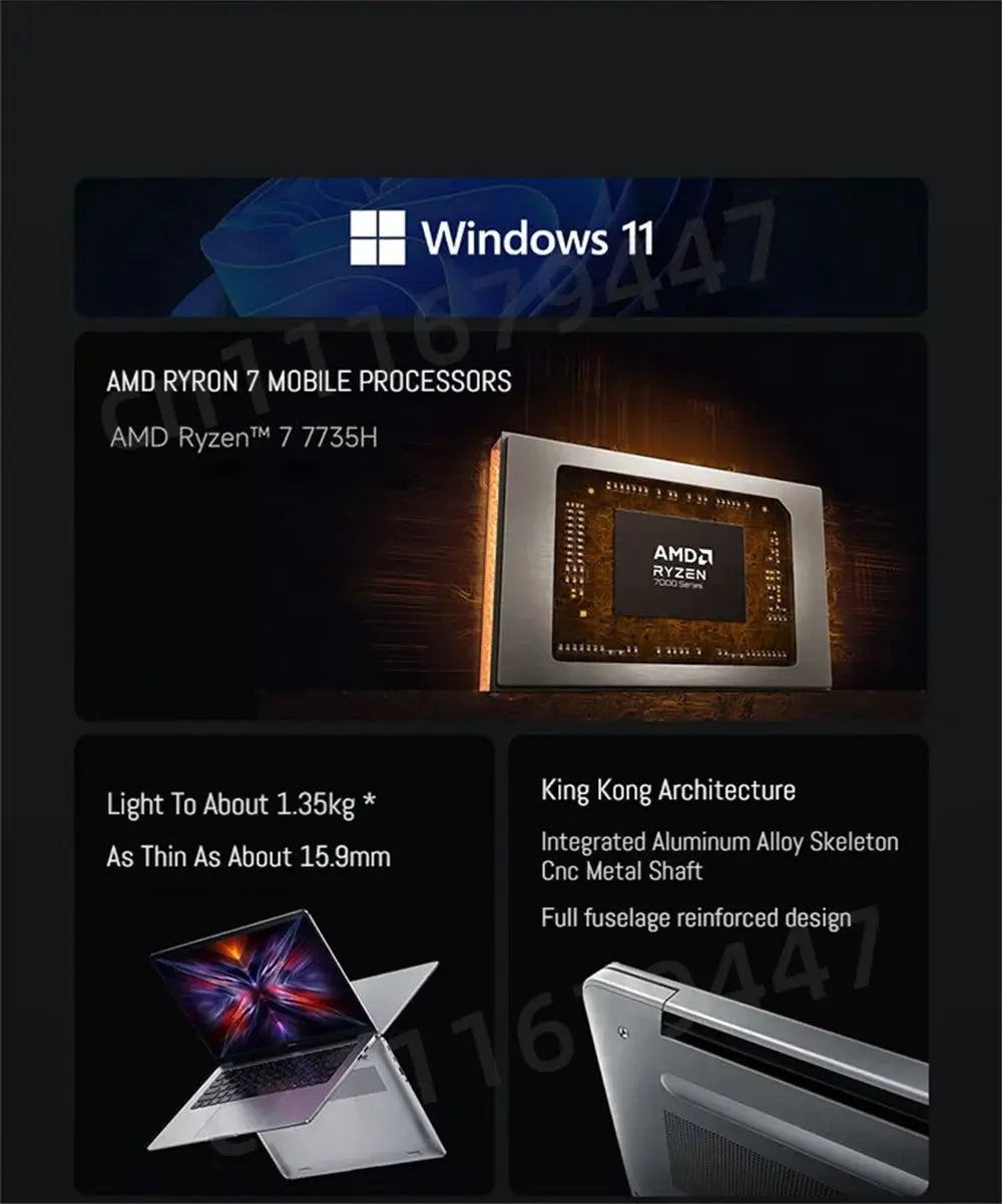 Technova RedmiBook 14/16 laptop with Ryzen 7, Windows 11, 16GB RAM, 512GB SSD