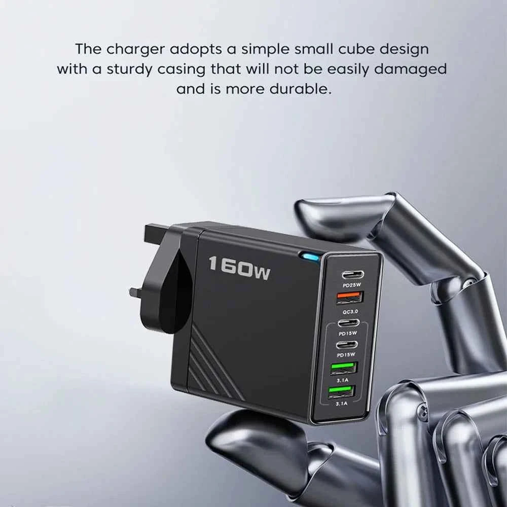 160W Multi Ports USB Charger Type C Fast Charging EU/US/UK Plug Wall Chargers 3PD 3USB Quick Charge 3.0 Universal Travel Adapter
