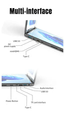 CRELANDER dual-screen laptop by RY Gadgets, 14+14 inch 2K touch, 2-in-1 flip; USB-C, USB 3.0, miniHDMI, TF card.