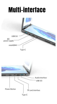 CRELANDER dual-screen laptop by RY Gadgets, 14+14 inch 2K touch, 2-in-1 flip; USB-C, USB 3.0, miniHDMI, TF card.