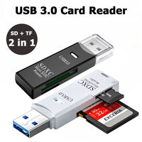 TF+SD 2-in-1 Card Reader USB 3.0/2.0 High-speed Card Readers for Tablet Laptop PC Camera Data Reading Accessories White Black - Gadgets