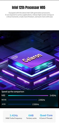 CRELANDER Dual-Screen Laptop branding graphic showing an Intel processor chip with purple lighting