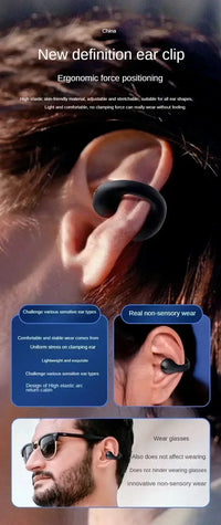Technova T75 Bluetooth 5.3 clip-on wireless earphones, black sport headset worn on ear