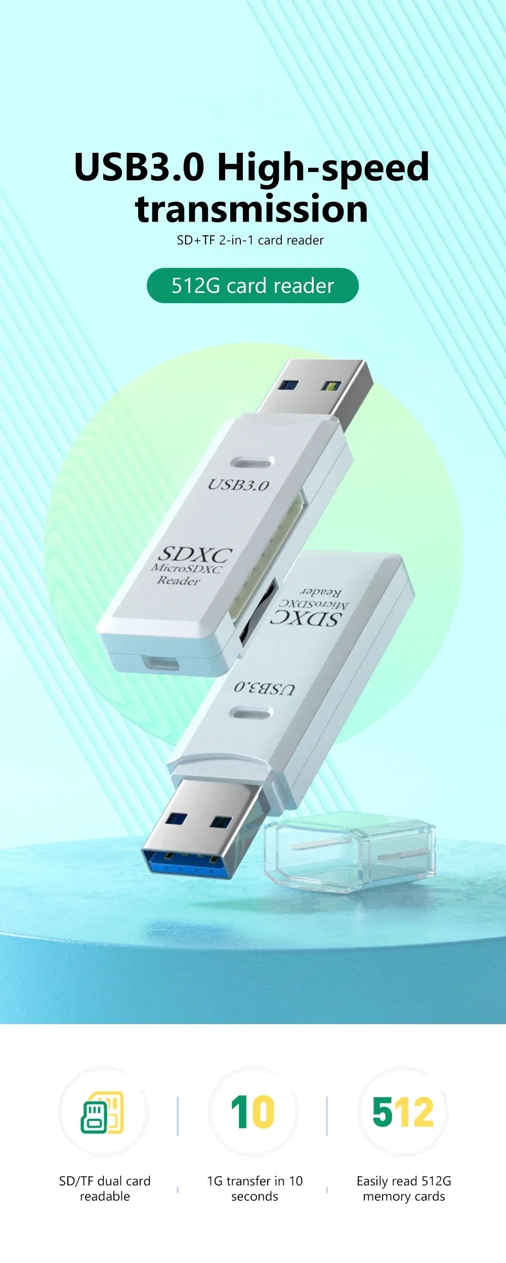 2 in 1 USB 3.0 Card Reader Micro TF sd card Reader usb adapter High Speed Cardreader TF Memory card For PC Laptop Accessories - Gadgets