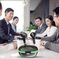Technova AI Translation Earbuds in-ear headphones; black wireless Bluetooth translator headset pair with charging case