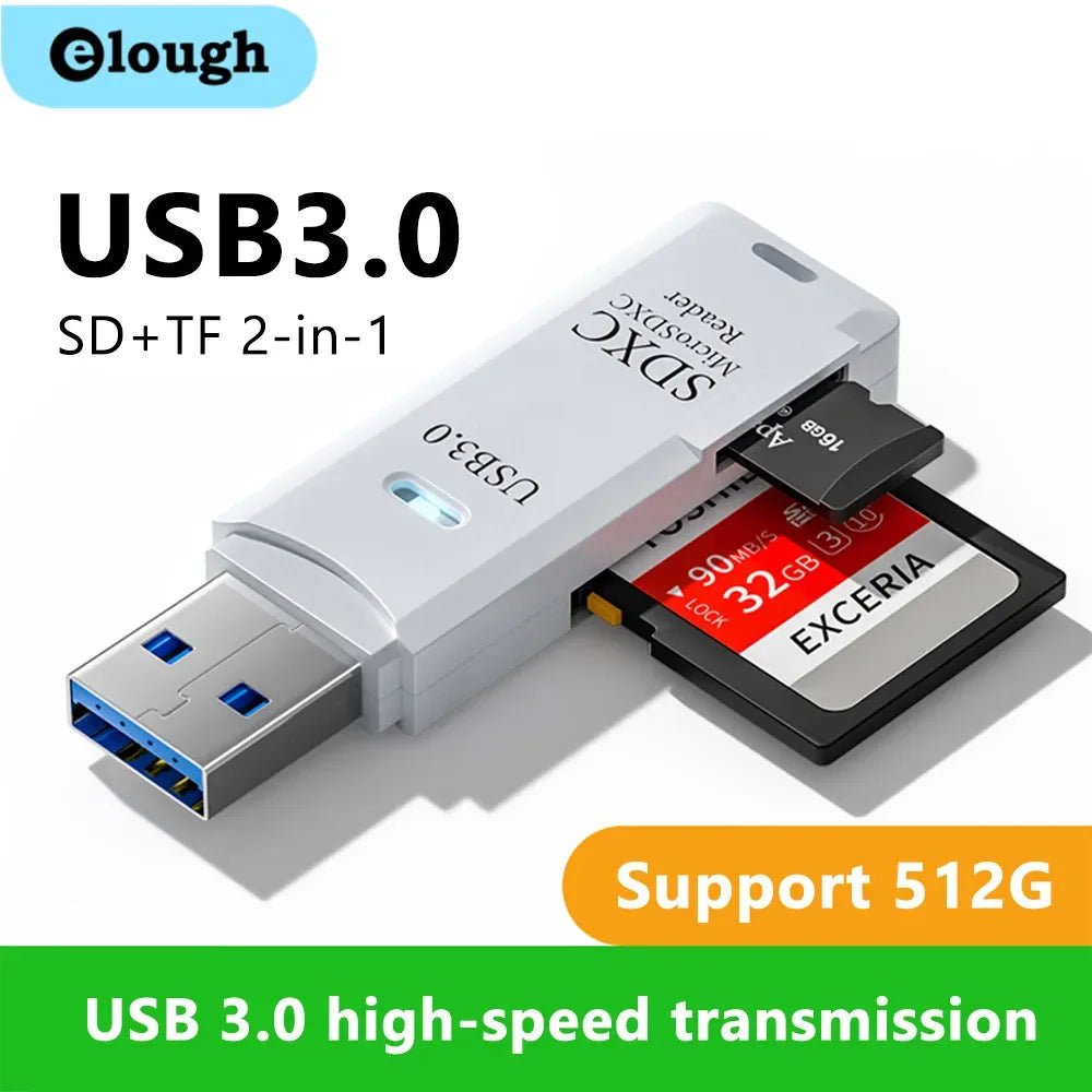elough 2 in 1 USB 3.0 Card Reader Micro TF SD Card Reader USB Adapter