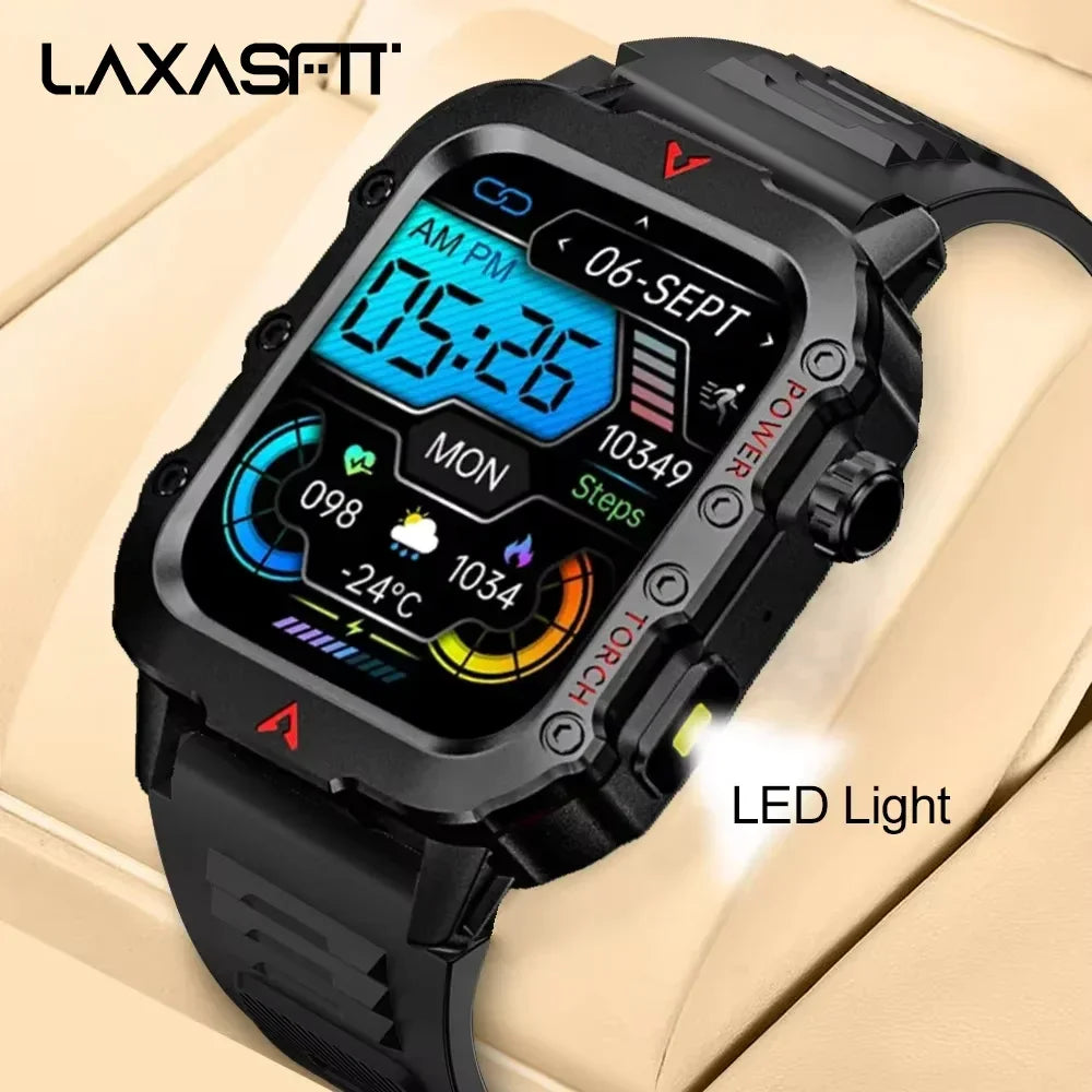 LAXASFIT New Outdoor Military Smartwatch - Bluetooth Talking Fitness Watch